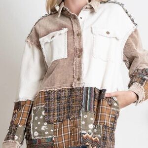 Blue velvet mixed media Jacket corduroy and flannel NWOT XL